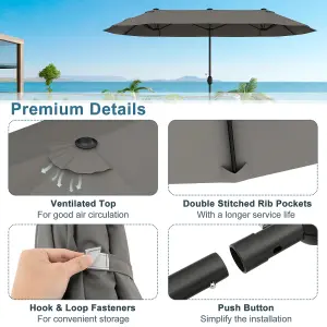 Costway 4 x 2M Patio Umbrella Outdoor Double-sided Market Umbrella W/ Umbrella Base Grey