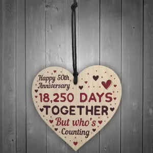 Red Ocean Handmade Wooden Heart Plaque Gift To Celebrate 50th Wedding Anniversary Husband Wife Keepsake