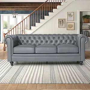 Hertford Chesterfield Faux Leather 3 Seater Sofa In Dark Grey