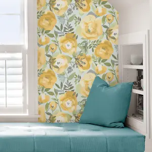 NuWallpaper NU3036 Peachy Keen Peel & Stick Wallpaper, Yellow