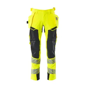 Mascot Accelerate Safe Trousers with Holster Pockets - Hi-Vis Yellow/Dark Navy   (36.5) (Leg Length - Short)