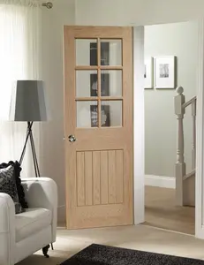 Internal Oak Suffolk 6 Light Door with Clear Bevelled Glass  - 1981 x 686 x 35mm (27")