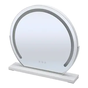 Round Rotatable Angle Freestanding Hollywood Vanity Makeup Mirror with LED Light Dimmable, Touch Control