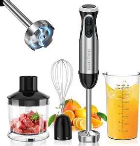 Bonsenkitchen Stainless Steel Hand Blender, 4-In-1 Stick Blender 1000W, 20 Speed Adjustable, With Whisk, 500Ml Chopper And 700Ml Measuring Cup, Food