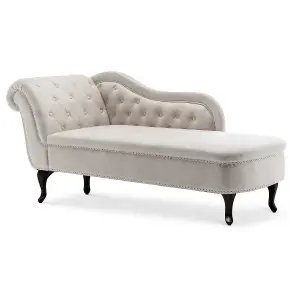 Right Hand Chaise Lounge in Faux Leather Suede Cream