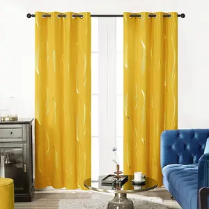 Deconovo Blackout Curtains Eyelet Silver Wave Line Foil Printed Thermal Curtains for Bedroom 52x54 Inch Mellow Yellow 2 Panels