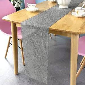 Neel Blue 29cm x 275cm Plain Hessian Table Runner, Grey