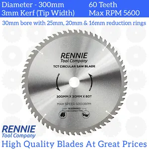 300mm x 60T TCT Circular Wood Saw Blade. Fits Bosch Makita Dewalt Circular Saws Etc