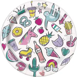 Unique Party Favorite Things Birthday Party Plates (Pack of 8) White/Multicoloured (One Size)