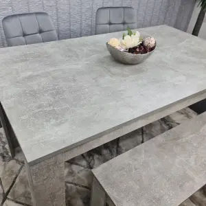 Grey Kitchen Dining Table, 2 Grey Tufted Velvet Chairs and 1 Bench Dining Set