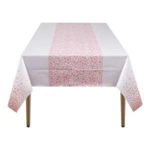 White Plastic Tablecloth, Rose Gold Polka Dot Printed Waterproof Table Cover - 54"x108"