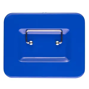 Hardys Metal Cash Box Money Bank Deposit Steel Tin Security Safe Petty Key Lockable - 8" Blue