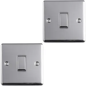 2 PACK 1 Gang 20A Single Light Switch POLISHED CHROME & GREY 2 Way Metal Rocker