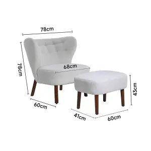 Armchair Set White Upholstered Accent Chair Armchair Recliner Chair and Footstool with Wood Legs