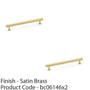 2 PACK - Straight Square Bar Pull Handle - Satin Brass 192mm Centres SOLID BRASS Drawer