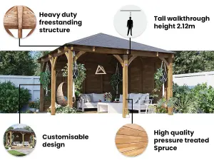 Dunster House Wooden Gazebo Leviathan 4m x 4m Permanent Heavy Duty Patio Shelter With Roof Shingles