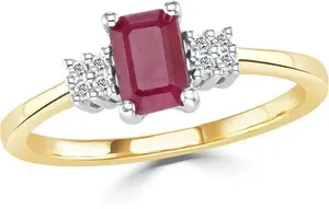 Ruby 6 X 4mm And Diamond 9K Gold Ring A4334