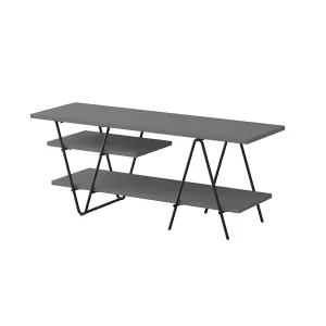 FWStyle TV Unit 3 Tier Anthracite Grey Scratch Resistant Black Metal Frame