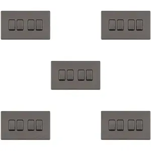 5 PACK 4 Gang Quad Light Switch SCREWLESS BLACK NICKEL 2 Way 10A Slim Rocker