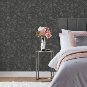 Paoletti Luxe Symphony Black Embossed Metallic Vinyl Wallpaper