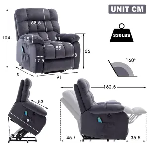 Electric Power Lift Recliner Chair with USB Ports, Massage and Heat