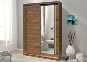 Effect 2 Mirrored Sliding Door Wardrobe in Columbian Walnut - W1750mm H2160mm D590mm, Elegant and Practical