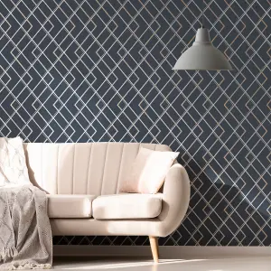 Superfresco Easy Navy Geometric Textured Wallpaper Sample