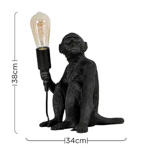 ValueLights Modern Black Painted Monkey Design Table Lamp - Includes 4w LED Helix Filament Bulb 2200K Warm White