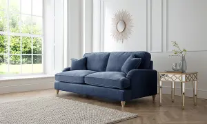 Sofas Express Tenby Navy Blue Tailored Pleat Manhattan 3 Seater Sofa