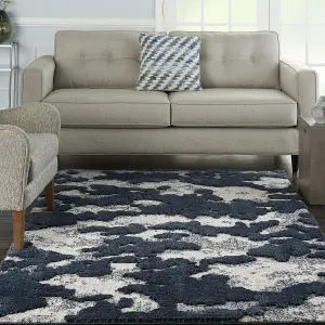 Blue Grey Abstract Modern Easy to clean Rug for Bedroom & Living Room-160cm X 221cm