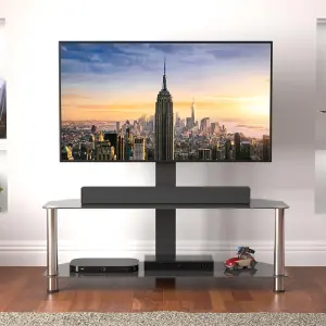 AVF Black Glass 1.14m TV stand with TV Mounting Column