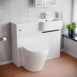 Nes Home Right Hand Basin Vanity Unit, With Black Handles, WC Unit & Rimless Toilet