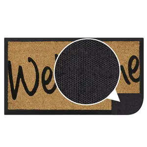 JVL Granite Rubber Tray Base Coir Doormat 40x70cm Welcome