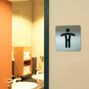 Durable Adhesive Men's WC Symbol Bathroom Toilet Sign - Stainless Steel - Square