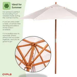 Oypla 2.1m Wooden White Garden Parasol Outdoor Patio Umbrella Canopy