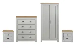 Grey Wooden 4 Piece Furniture Set Wardrobe Chest of Drawers Bedsides Birlea Highgate