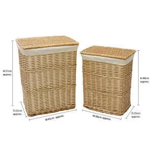 JVL Hand Woven Acacia Set of 2 Rectangular Laundry Willow Basket with 2 Waste Paper Baskets, Honey Finish