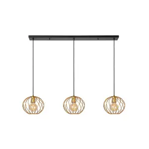 Lucide Danza Classic Bar Pendant Light - 3xE27 - Matt Gold, Brass