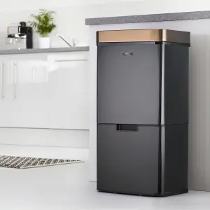 Cooks Professonal Recycling Sensor Bin  3 Compartments plus Food Caddy, 75 Litre Capacity & Stainless Steel body Black and Copper