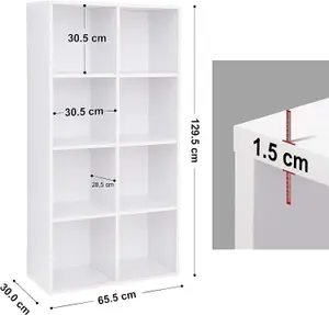 VASAGLE Shelving Unit, Bookcase, 8-Compartment Wooden Storage Unit, Floor-Standing Organizer, White