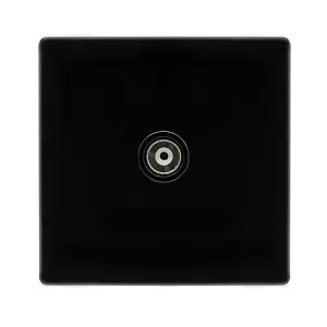 Matt Black Screwless Plate Single Isolated Coaxial Socket - Black Trim - SE Home