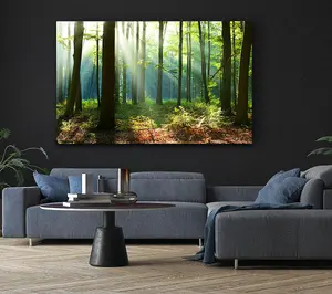 Woodland Blues And Greens Canvas Print Wall Art - Medium 20 x 32 Inches