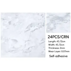 Set of 24 Square 3D Marble Effect Self Adhesive PVC Floor Tiles Waterproof Covering 5m²