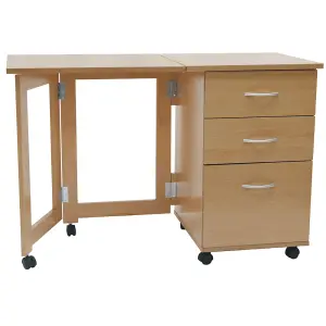 Watsons Flipp  3 Drawer Folding Office Storage Filing Desk  Workstation  Beech