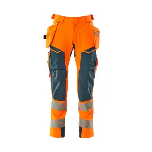 Mascot Accelerate Safe Trousers with Holster Pockets - Hi-Vis Orange/Dark Petroleum   (33.5) (Leg Length - Regular)