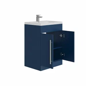 SunDaze Matt Blue Bathroom Furniture 600mm Vanity Unit Sink Basin Storage Cabinet Floor Standing