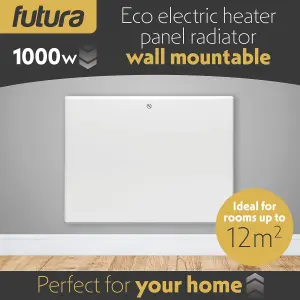 Futura Electric 1000W Radiator Panel Heater Wall Mounted or Floor Standing Bathroom Safe Timer and Thermostat Control