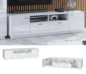 Large TV Unit 167cm Cabinet Entertainment Media Stand White Gloss Open Shelf Drawer Modern Sol