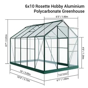 Rosette Hobby Aluminium Polycarbonate Greenhouse - 6x10