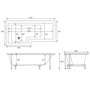 Cooke & Lewis Adelphi White Acrylic L-shaped Shower Bath (L)1675mm (W)850mm